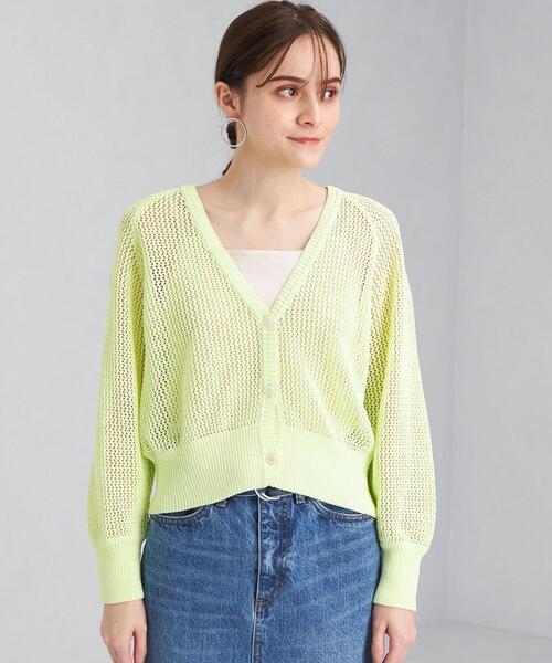 green label relaxing（グリーンレーベルリラクシング）の「コイルヤーン メッシュ カーディガン -ウォッシャブル-（カーディガン/ボレロ・レディース・オフホワイト/ライム/モカ・FREE）」の12枚目の写真