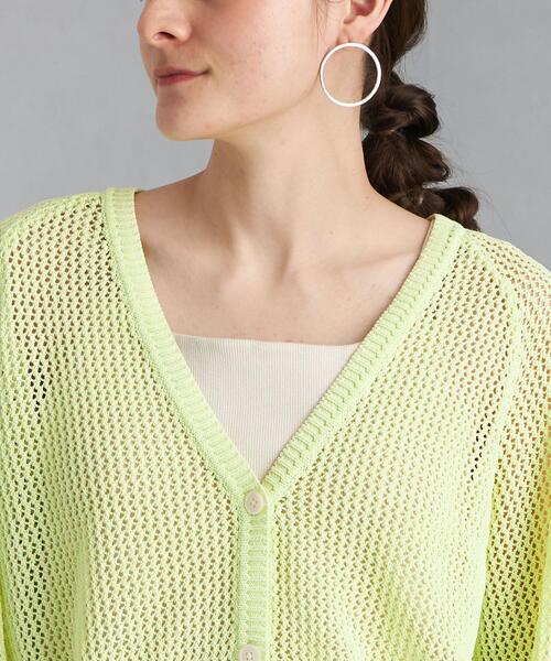 green label relaxing（グリーンレーベルリラクシング）の「コイルヤーン メッシュ カーディガン -ウォッシャブル-（カーディガン/ボレロ・レディース・オフホワイト/ライム/モカ・FREE）」の4枚目の写真