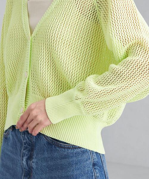 green label relaxing（グリーンレーベルリラクシング）の「コイルヤーン メッシュ カーディガン -ウォッシャブル-（カーディガン/ボレロ・レディース・オフホワイト/ライム/モカ・FREE）」の7枚目の写真
