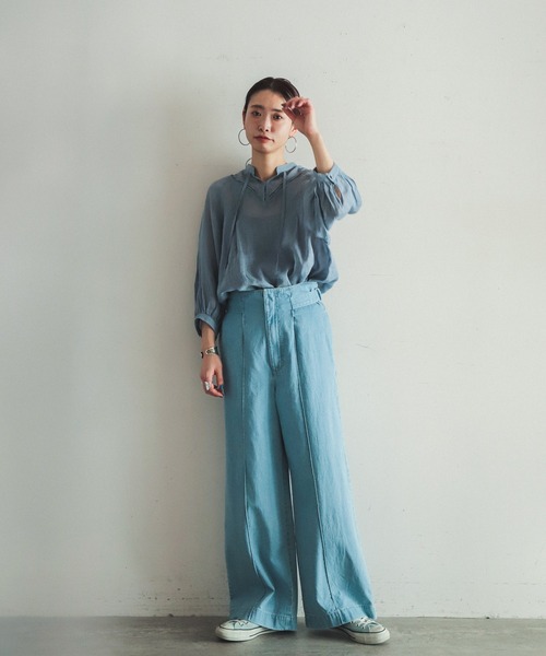 FIL DE FER（フィルデフェール）の「C/Liデニム　ハイウエストパンツ（デニムパンツ・レディース・ネイビー/サックスブルー・SMALL/MEDIUM）」の9枚目の写真
