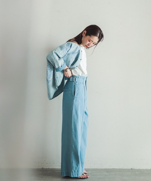 FIL DE FER（フィルデフェール）の「C/Liデニム　ハイウエストパンツ（デニムパンツ・レディース・ネイビー/サックスブルー・SMALL/MEDIUM）」の5枚目の写真