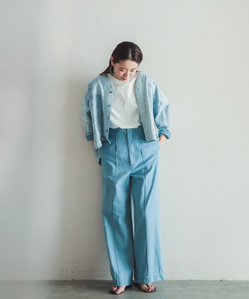 FIL DE FER（フィルデフェール）の「C/Liデニム　ハイウエストパンツ（デニムパンツ・レディース・ネイビー/サックスブルー・SMALL/MEDIUM）」の3枚目の写真