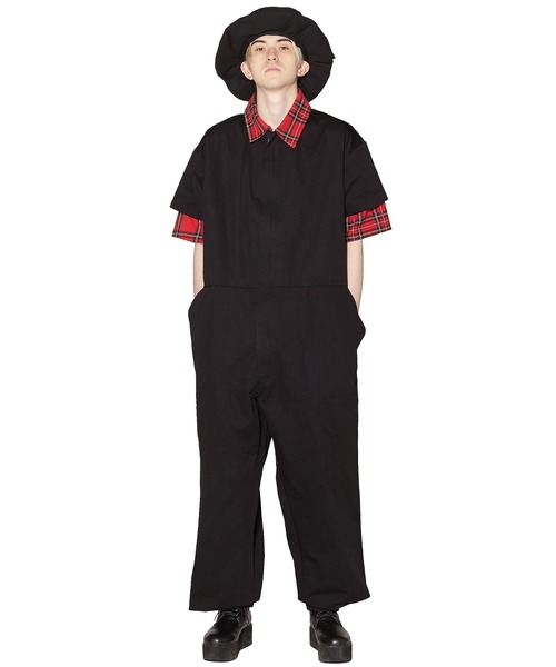 ankoROCK(アンコロック)の「フェイクレイヤーチェックシャツ半袖ツナギ(つなぎ/オールインワン・メンズ・A・ONE SIZE)」の2枚目の写真