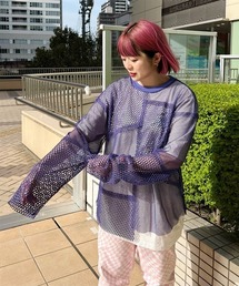 Candy Stripper | MESH PATCHED トップス(Tシャツ/カットソー)