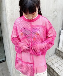 Candy Stripper | MESH PATCHED トップス(Tシャツ/カットソー)