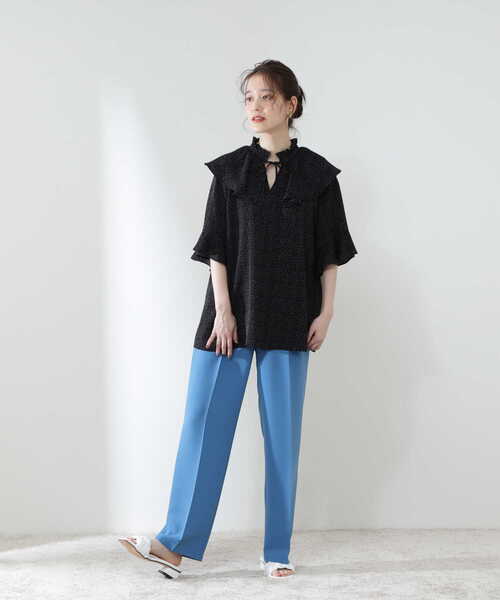 N.（N. Natural Beauty Basic）（エヌエヌナチュラルビューティーベーシック）の「◆フリルカラープリントブラウス（シャツ/ブラウス・レディース・ホワイト系その他/ブラック系その他・MEDIUM）」の19枚目の写真