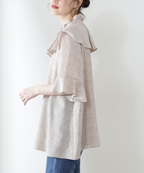 N.（N. Natural Beauty Basic）（エヌエヌナチュラルビューティーベーシック）の「◆フリルカラープリントブラウス（シャツ/ブラウス・レディース・ホワイト系その他/ブラック系その他・MEDIUM）」の8枚目の写真