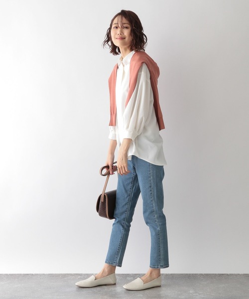 GLOBAL WORK(グローバルワーク)の「ランタンスリーブ7分袖シャツ/MATINEE LINE/267007(シャツ/ブラウス・レディース・ブラック/オフホワイト/ライトグリーン・MEDIUM/LARGE)」の4枚目の写真