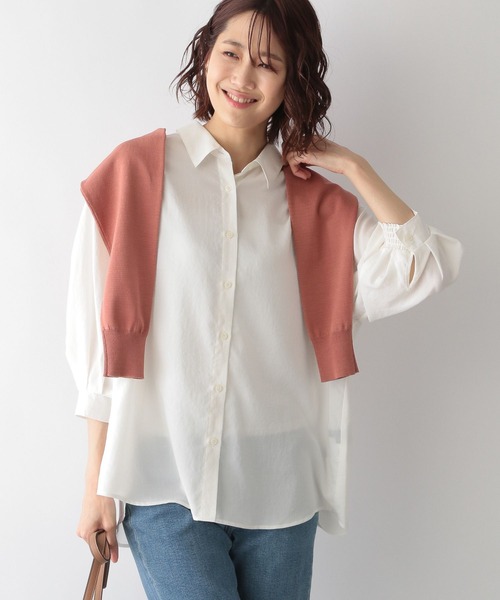 GLOBAL WORK(グローバルワーク)の「ランタンスリーブ7分袖シャツ/MATINEE LINE/267007(シャツ/ブラウス・レディース・ブラック/オフホワイト/ライトグリーン・MEDIUM/LARGE)」の6枚目の写真