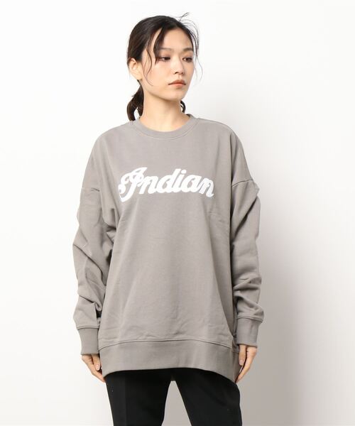 INDIAN(インディアン)の「★INDIAN★刺繍+発砲プリント オーバーサイズトレーナー(スウェット・レディース・ブラック/オフホワイト/グレイッシュベージュ/グリーン・LARGE/MEDIUM/X-LARGE)」の3枚目の写真