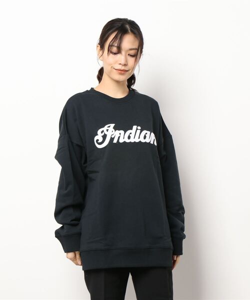 INDIAN(インディアン)の「★INDIAN★刺繍+発砲プリント オーバーサイズトレーナー(スウェット・レディース・ブラック/オフホワイト/グレイッシュベージュ/グリーン・LARGE/MEDIUM/X-LARGE)」の1枚目の写真