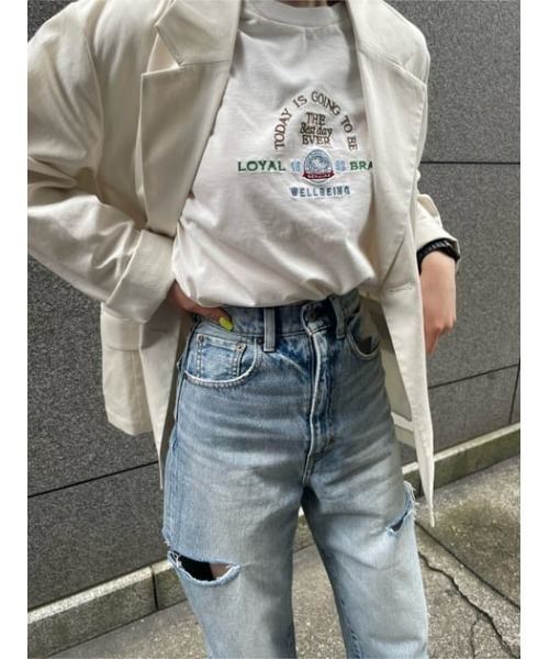 MOUSSY（マウジー）の「BEST DAY EMBROIDERY Tシャツ（Tシャツ/カットソー・レディース・ホワイト/ライトブラック/ライトブルー・FREE）」の14枚目の写真