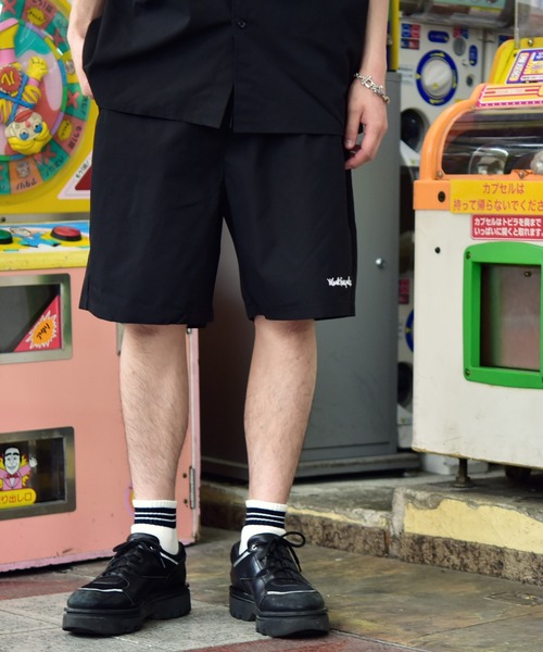 Mark Gonzales（マーク・ゴンザレス）の「【 セットアップ 】 Mark Gonzales / マークゴンザレス 別注 コラボ セットアップ / ロゴ刺繍 オーバーサイズ 半袖 レギュラーカラー シャツ ジャケット ＆ ワイドショートパンツ ワンマイルウェア（セットアップ・メンズ・ブラック/グレー・MEDIUM/LARGE）」の9枚目の写真