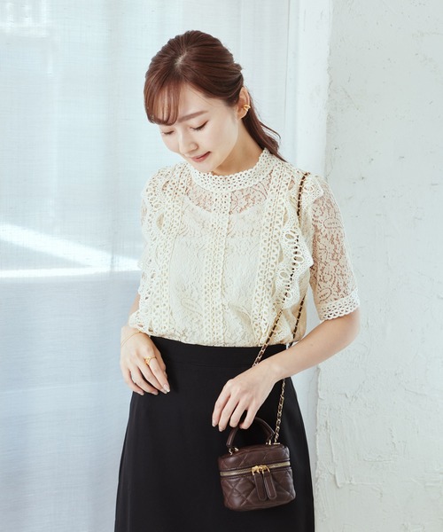 Lamoa(ラモア)の「Lamoa/花柄 総レース フリル トップス(シャツ/ブラウス・レディース・ホワイト/アイボリー/ブラック/ピンク・FREE)」の18枚目の写真