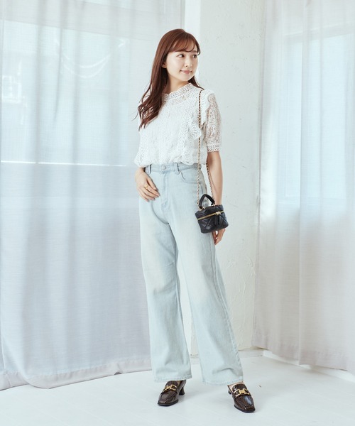 Lamoa(ラモア)の「Lamoa/花柄 総レース フリル トップス(シャツ/ブラウス・レディース・ホワイト/アイボリー/ブラック/ピンク・FREE)」の6枚目の写真