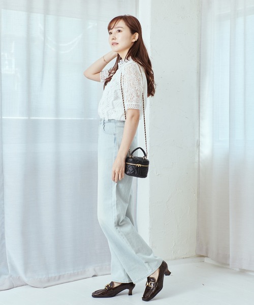 Lamoa(ラモア)の「Lamoa/花柄 総レース フリル トップス(シャツ/ブラウス・レディース・ホワイト/アイボリー/ブラック/ピンク・FREE)」の7枚目の写真