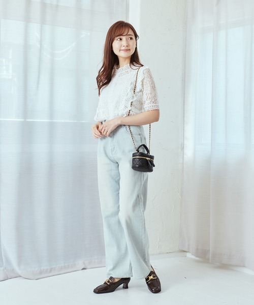 Lamoa(ラモア)の「Lamoa/花柄 総レース フリル トップス(シャツ/ブラウス・レディース・ホワイト/アイボリー/ブラック/ピンク・FREE)」の9枚目の写真