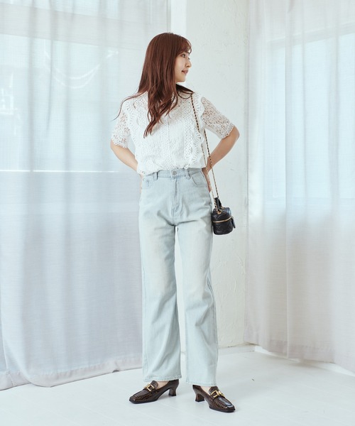 Lamoa(ラモア)の「Lamoa/花柄 総レース フリル トップス(シャツ/ブラウス・レディース・ホワイト/アイボリー/ブラック/ピンク・FREE)」の10枚目の写真