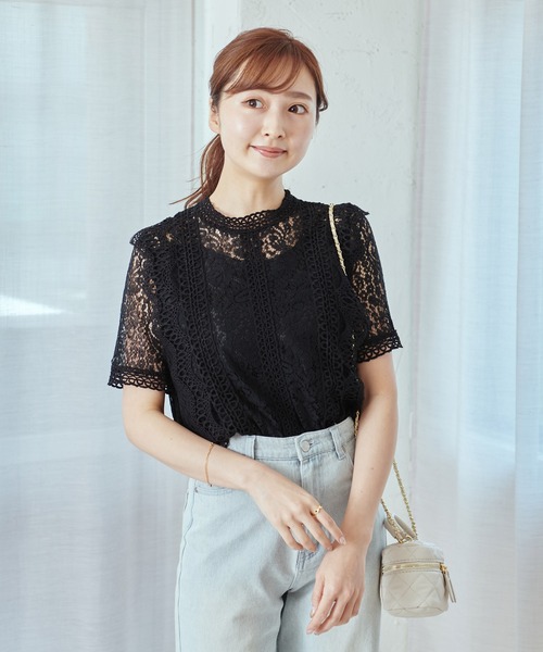 Lamoa(ラモア)の「Lamoa/花柄 総レース フリル トップス(シャツ/ブラウス・レディース・ホワイト/アイボリー/ブラック/ピンク・FREE)」の20枚目の写真