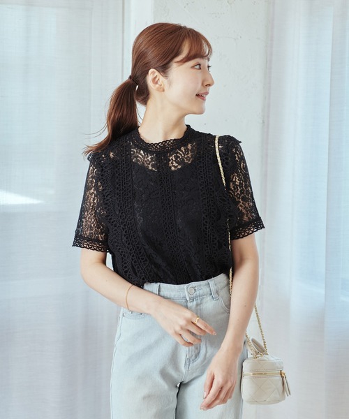 Lamoa(ラモア)の「Lamoa/花柄 総レース フリル トップス(シャツ/ブラウス・レディース・ホワイト/アイボリー/ブラック/ピンク・FREE)」の21枚目の写真