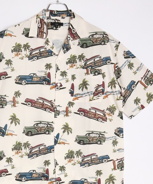 WESTSEA（ウエストシー）の「総柄 ルーズサイズ オープンカラーシャツ アロハシャツ（シャツ/ブラウス・メンズ・ホワイト/ブラック系その他2/パープル/ブラック/グリーン/ネイビー/ホワイト系その他2/ブラック系その他3/グレー/ホワイト系その他/ブラック系その他/ブラック系その他4/ホワイト系その他3/ブラック系その他6/オフホワイト/ブラック系その他5/ホワイト系その他4/ホワイト系その他5/グリーン系その他/ブラック系その他7/カーキ/イエロー/ホワイト系その他6/マスタード/セージグリーン/ターコイズブルー/ブラック系/チャコール/グレー系その他/ホワイト系その他7・M/L/XL）」の3枚目の写真