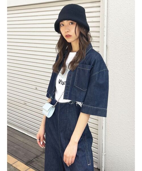 EMODA エモダ クロップスデニムジャケット 半袖 インディゴブルー EMODA エモダ クロップスデニムジャケット 半袖 インディゴ