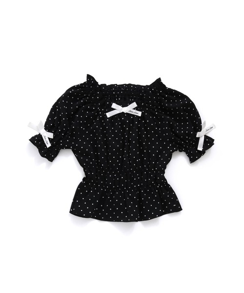 JENNI love(ジェニィラブ)の「ドットリボンギャザーブラウス(シャツ/ブラウス・キッズ・オフホワイト/ブラック・130cm/140cm/150cm/160cm)」の1枚目の写真