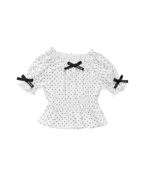 JENNI love(ジェニィラブ)の「ドットリボンギャザーブラウス(シャツ/ブラウス・キッズ・オフホワイト/ブラック・130cm/140cm/150cm/160cm)」の3枚目の写真