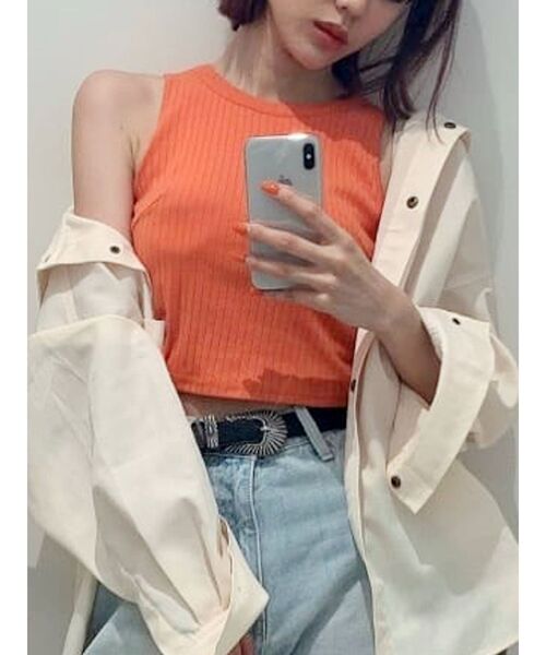 EVRIS（エヴリス）の「アメスリショートタンク（タンクトップ・レディース・ホワイト/ブラック/パープル/オレンジ・FREE）」の4枚目の写真