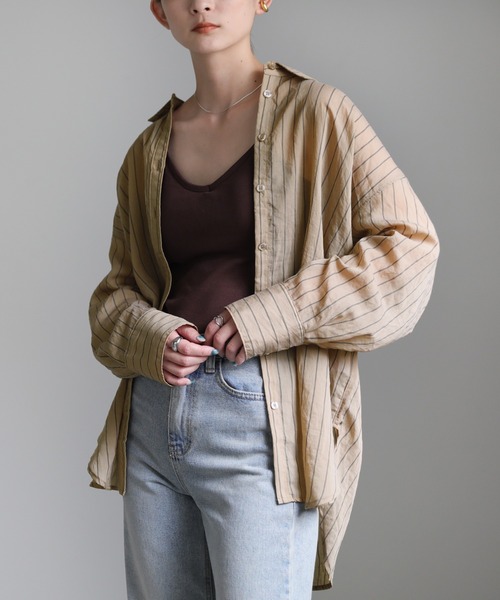 select MOCA（セレクトモカ）の「2022 AW シアーストライプビッグシャツ（シャツ/ブラウス・レディース・ブラウン/グリーン/アイボリー・FREE）」の2枚目の写真