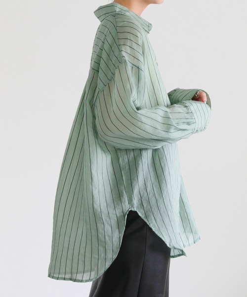 select MOCA（セレクトモカ）の「2022 AW シアーストライプビッグシャツ（シャツ/ブラウス・レディース・ブラウン/グリーン/アイボリー・FREE）」の3枚目の写真