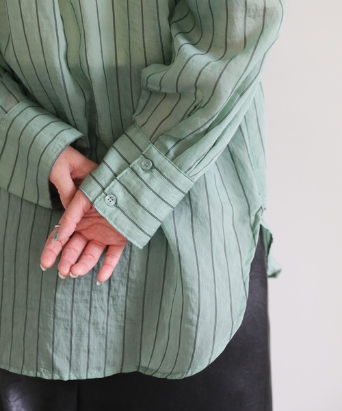 select MOCA（セレクトモカ）の「2022 AW シアーストライプビッグシャツ（シャツ/ブラウス・レディース・ブラウン/グリーン/アイボリー・FREE）」の18枚目の写真
