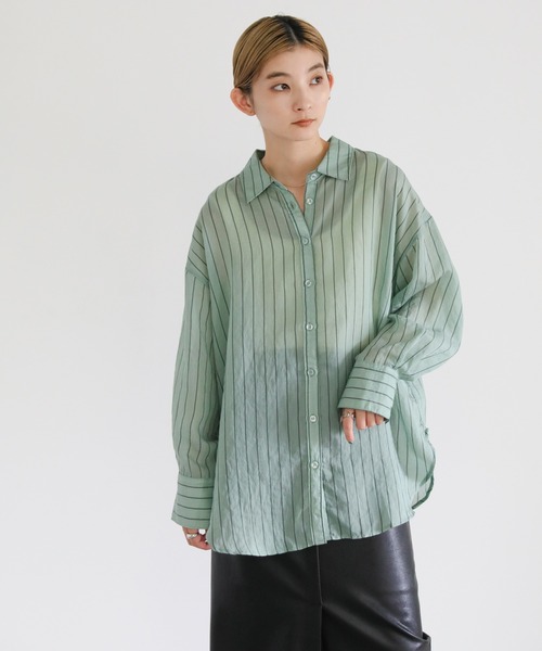select MOCA（セレクトモカ）の「2022 AW シアーストライプビッグシャツ（シャツ/ブラウス・レディース・ブラウン/グリーン/アイボリー・FREE）」の15枚目の写真