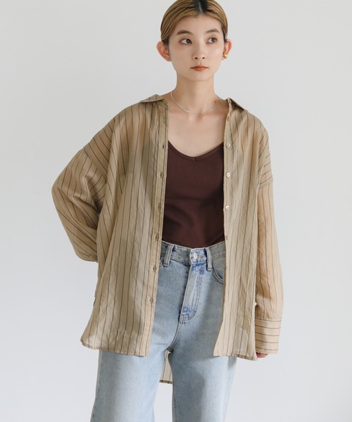 select MOCA（セレクトモカ）の「2022 AW シアーストライプビッグシャツ（シャツ/ブラウス・レディース・ブラウン/グリーン/アイボリー・FREE）」の11枚目の写真