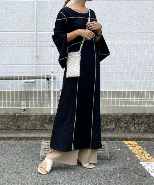 byYOUANCE(バイユアンス)の「配色デザインスリットカットワンピース(ワンピース・レディース・ブラック/ブラウン/アイボリー・FREE)」の5枚目の写真