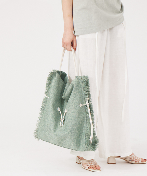 LOWELL things（ロウェル　シングス）の「Vacanza/ファブリックフリンジトートHOBO BAG（トートバッグ・レディース・ブラウン/グリーン/アイボリー・フリー）」の3枚目の写真