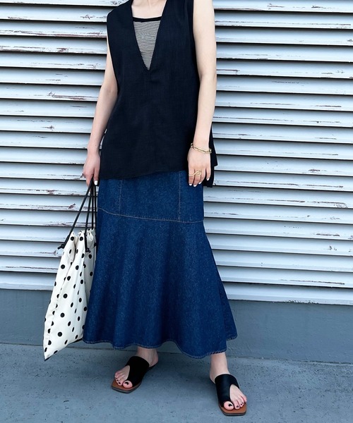 Shelly island（シェリーアイランド）の「ハイウエストマーメイドロングスカート（スカート・レディース・ホワイト/ネイビー・M）」の13枚目の写真