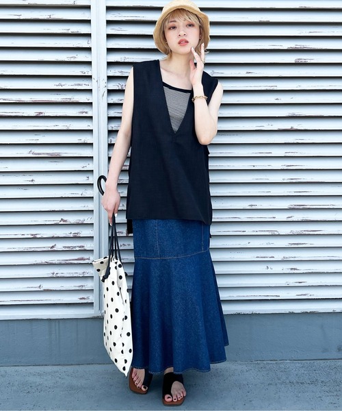 Shelly island（シェリーアイランド）の「ハイウエストマーメイドロングスカート（スカート・レディース・ホワイト/ネイビー・M）」の9枚目の写真