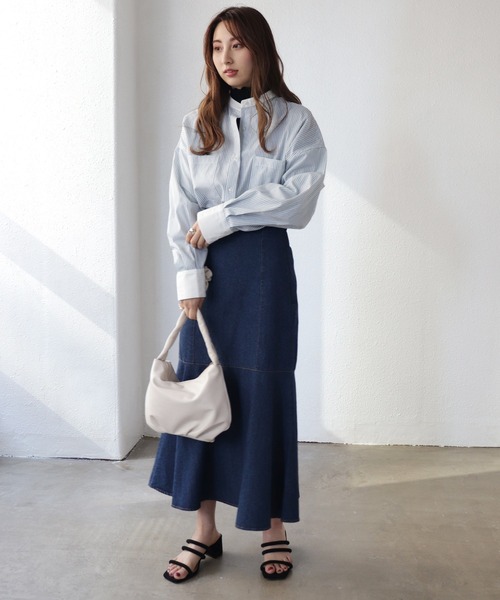 Shelly island（シェリーアイランド）の「ハイウエストマーメイドロングスカート（スカート・レディース・ホワイト/ネイビー・M）」の6枚目の写真