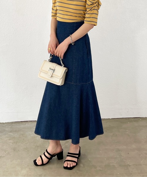 Shelly island（シェリーアイランド）の「ハイウエストマーメイドロングスカート（スカート・レディース・ホワイト/ネイビー・M）」の4枚目の写真