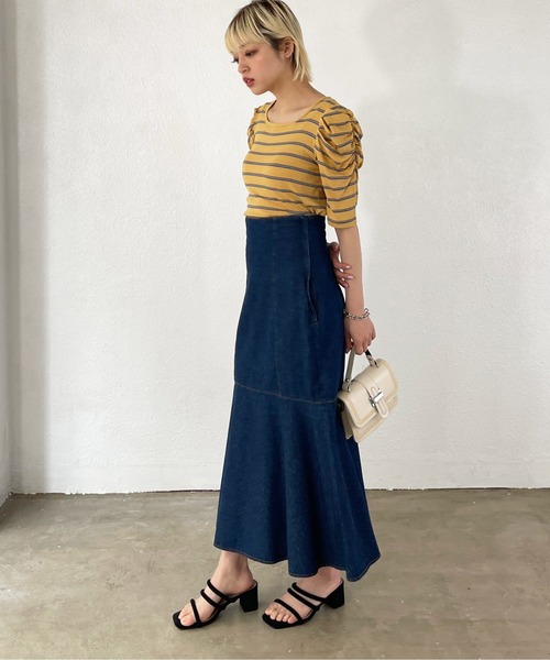 Shelly island（シェリーアイランド）の「ハイウエストマーメイドロングスカート（スカート・レディース・ホワイト/ネイビー・M）」の11枚目の写真