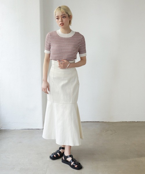 Shelly island（シェリーアイランド）の「ハイウエストマーメイドロングスカート（スカート・レディース・ホワイト/ネイビー・M）」の10枚目の写真