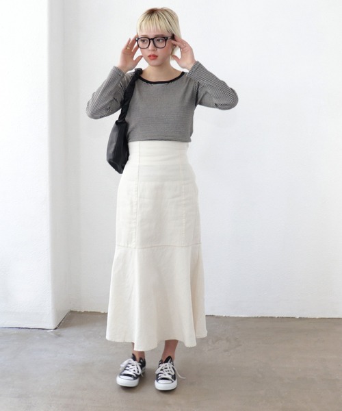 Shelly island（シェリーアイランド）の「ハイウエストマーメイドロングスカート（スカート・レディース・ホワイト/ネイビー・M）」の8枚目の写真