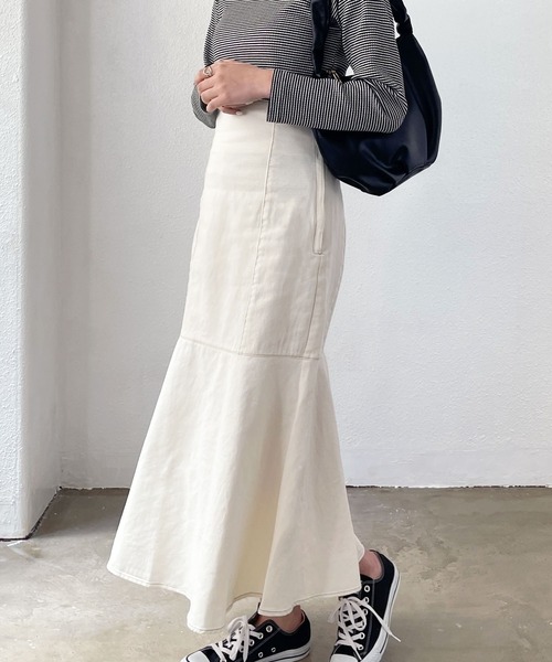 Shelly island（シェリーアイランド）の「ハイウエストマーメイドロングスカート（スカート・レディース・ホワイト/ネイビー・M）」の15枚目の写真