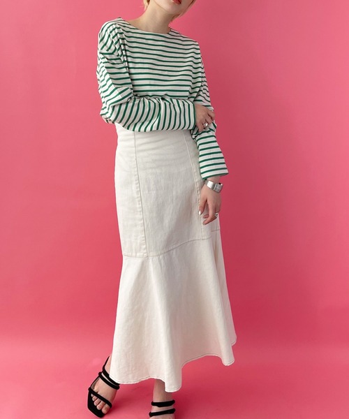 Shelly island（シェリーアイランド）の「ハイウエストマーメイドロングスカート（スカート・レディース・ホワイト/ネイビー・M）」の12枚目の写真