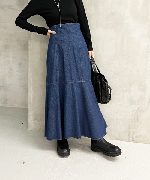 Shelly island（シェリーアイランド）の「ハイウエストマーメイドロングスカート（スカート・レディース・ホワイト/ネイビー・M）」の18枚目の写真