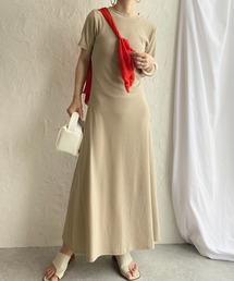 She's Closet（シーズクローゼット）の「Aラインタイトフレアリブ半袖ロングワンピース（ワンピース）」
