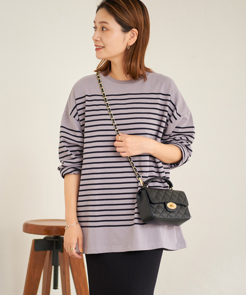 JOURNAL STANDARD（ジャーナルスタンダード）の「コットンボーダープルオーバー（Tシャツ/カットソー・レディース・ブラック/グレー/グリーン/ラベンダー・FREE）」の15枚目の写真