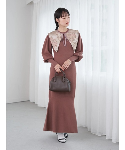 earth music&ecology（アースミュージックアンドエコロジー）の「ビッグカラー付け衿(花)（付け襟・レディース・ピンクベージュ・FREE）」の4枚目の写真