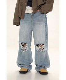 ダメージ&ウォッシュ加工ワイドデニムパンツ NZK6093【MASONPRINCE】